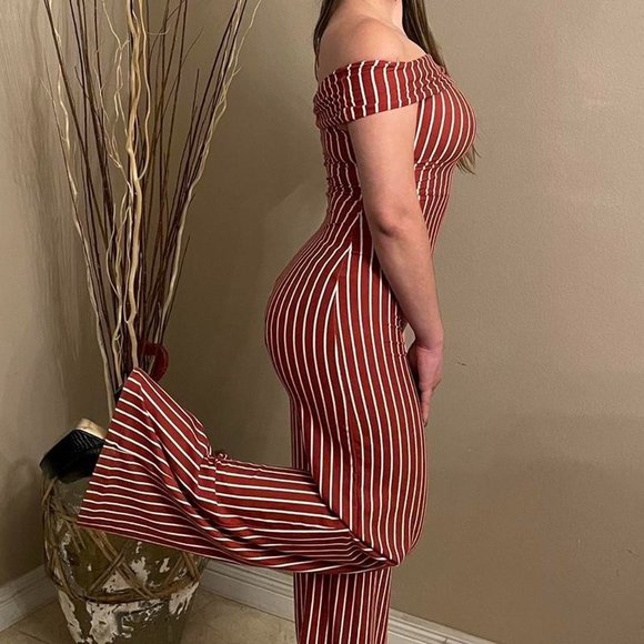Red, White Striped Jumpsuit - Picture 1 of 2